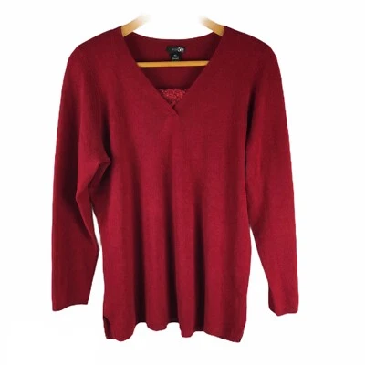 Suéter East 5th para mujer talla grande 1X rojo con ribete de encaje Foto 1 de 4