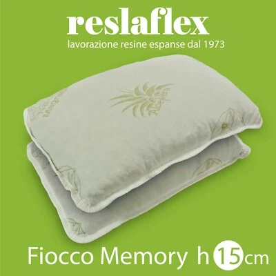 RESLAFLEX COPPIA DI CUSCINI IN FIOCCO DI MEMORY FOAM, 100% MADE IN ITALY