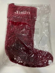 Keramikscheune gesteppter Samtstrumpf Lg rubinrot ""JUSTIN"" Monogramm NEU - Bild 1 von 7