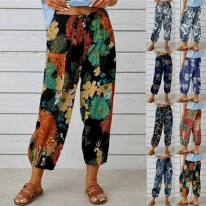 Ladies Elastic Waist Harem Pants Beach Boho Floral Trousers Loose Bottoms - Picture 1 of 50