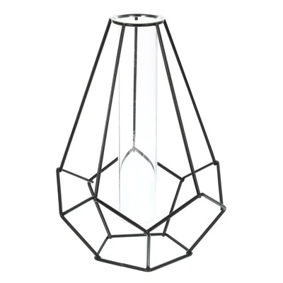 Metall Gestellständer Klar Vase Reagenzglas Glas Vase Behälter Geometric Schwarz - Bild 1 von 4