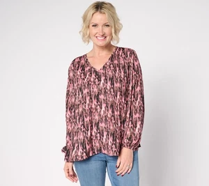 Belle by Kim Gravel Bluse Micropleat V-Neck Printed Chateau Rose XL Neu - Bild 1 von 1