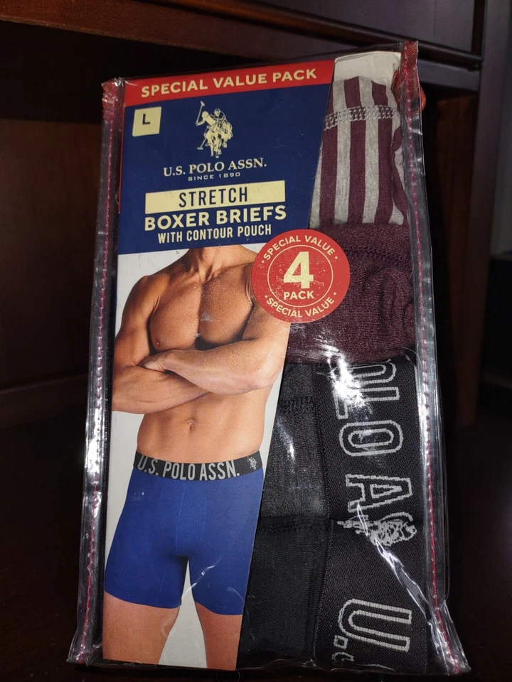 Трусы-боксеры эластичные US Polo Assn 4 шт. L большие бордовые черные серые контурный мешочек - Изображение 1 из 1