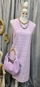 Neu mit Etikett Lavendel Ösen Kleid Größe S/M mit Schmuck und Tasche - Bild 1 von 6