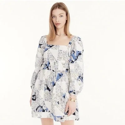 JCrew Squareneck хлопок вуаль платье L пэчворк выстеганная цветочный длинным рукавом богемное - Изображение 1 из 4