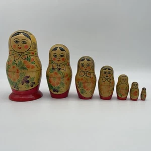 Vtg Nesting Dolls USSR 8" Russian Set 7 Babushka Matryoshka Wood Hand Painted - Picture 1 of 15