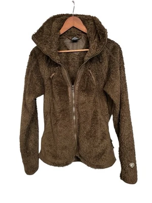 Chaqueta de vuelo Kuhl para mujer mediana marrón Sherpa polar con capucha cremallera agujeros para los pulgares abrigo Foto 1 de 4