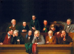 Impresión artística de pintura caprichosa de The Jury John Morgan 1861 Motley Juors Court - Imagen 1 de 2
