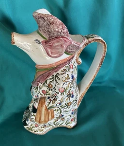 Antigua Mayólica Cerdo Camarero Figura 10" Jarra Cerámica Portugal Coimbra Excelente - Imagen 1 de 8