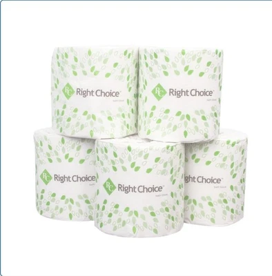 Right Choice 厕所纸巾 4 x 3.5 张 2 层白色 - 96 每箱 500 张新品 — 第 1/2 张图片