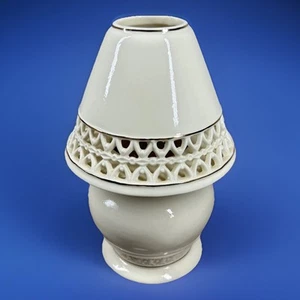 Ceramic AromaGlow Oil Lamp, Cream w/Gold Trim, ~8” Decorative Piece - Picture 1 of 13