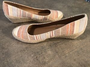 American Eagle Women’s Striped Canvas Slip On Wedges Espadrille Casual Size 7