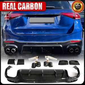 For Benz W167 GLE63 SUV 2021-24 REAL Carbon Rear Bumper Diffuser Lip Exhaust Tip - Picture 1 of 15