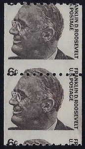 1298 - 6c Misperf Error / EFO Pair "Franklin D. Roosevelt" FDR Mint NH (Stk5) - Picture 1 of 1