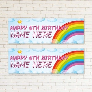2 PERSONALISED RAINBOW BIRTHDAY BANNERS - 900 x 300mm - ANY NAME - ANY AGE - Picture 1 of 2