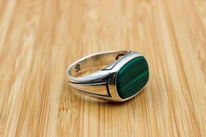 Malachite Men's Ring, Handmade Ring, Turkish Handmade Silver Men Ring - Picture 1 of 7