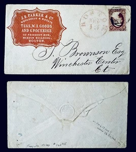 #11 3c 1851-1857 Advertising Corner Card J.B. Parker Teas & Groceries Boston MA - Picture 1 of 1