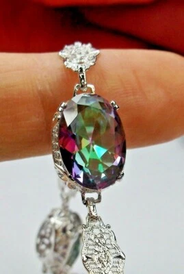 Pulsera eduardiana de filigrana de rodio y topacio místico simulado (personalizada)*B70 Foto 1 de 4