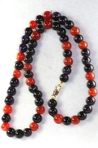 VTG 14K GOLD RESTRUNG CARNELIAN DARK AMETHYST BEADS NECKLACE 19 INCHES - Picture 1 of 4