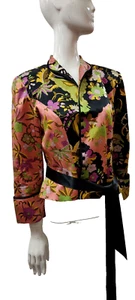 JS Collections Soft Silk Floral Jacket Multicolor Belted Size 12 L Evening Wear - Picture 1 of 21