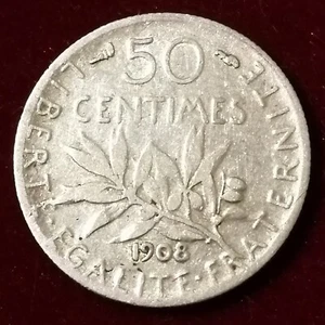 PEU COURANTE **** 50 Centimes SEMEUSE 1908 **** - Imagen 1 de 2
