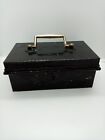 Vintage Dark Petty Cash Strong  Metal Money Box with brass handle & tray