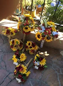 bridal bouquet decorations sunflowers RED AND BLUE GUEST TABLES - Picture 1 of 8