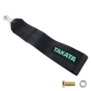 1X TAKATA Black jdm Racing Sport Car Trailer Tow Rope Towing Hook Loop Strap - Bild 1 von 4