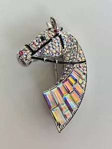 Butler and Wilson Crystal Silver Tone Horses Head Brooch  New - Picture 1 of 2