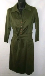 Kay Unger Dress Olive Sz 6 Cotton Belted Dress - Picture 1 of 5