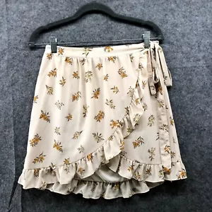 Madewell 100% Silk Genuine Wrap Mini Skirt Size 6 Beige Cream Ruffle Floral - Picture 1 of 10