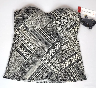 Tankini Jantzen Nuevo con Etiquetas Talla 12 Negro Crema Acolchado Tazas Frontal Dividido con Correa Foto 1 de 4