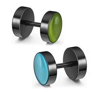 1pc Men Women 8mm Opal Surgical Steel Stud Thread Ring Bar Earrings Piercing - Picture 1 of 15