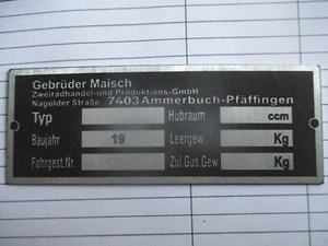 Typenschild Schild maico Maisch plaque du constructeur ID-plate targhetta S62 - Picture 1 of 1