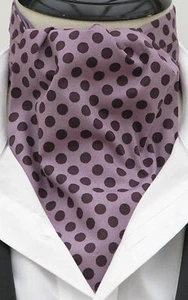 Mens Antique Mauve & Plum Dot Cotton Ascot Cravat & Handkerchief - Made in UK - Picture 1 of 3