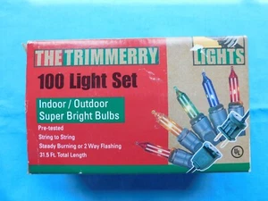 VINTAGE CHRISTMAS TREE LIGHTS NEW SET OF 100 COLORED LITES TRIMERERY ~ TESTED - Picture 1 of 2