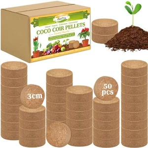 50pcs(30mm) Compressed Coco Coir Fiber Potting Soil- Coir Medium, Coconut Soi... - Picture 1 of 6
