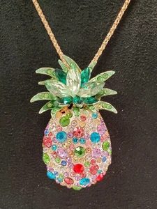 Betsey Johnson Multicolor Crystal Pineapple Pendant 24" Gold-Tone Chain Necklace - Picture 1 of 5