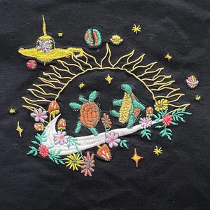 RARE Nike Tee Embroidered Space Turtle Slim Fit Black Crop Top Womens Size M - Bild 1 von 10