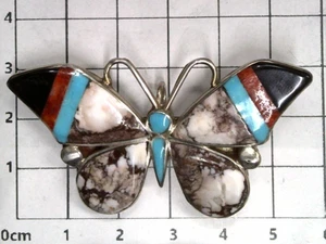 Vintage authentische Zuni Pueblo Sterlingsilber Schmetterling Brosche mit Türkis - Bild 1 von 3