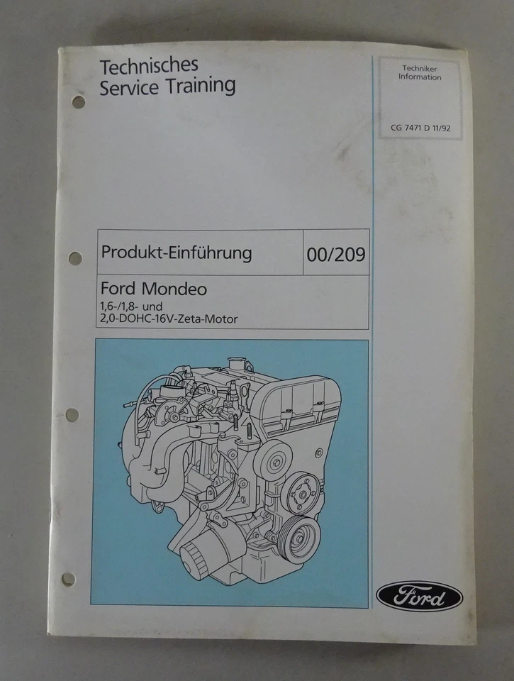 Manuale Di Officina Formazione Tecnica Introduzione Ford Mondeo Motore 1992 - Immagine 1 di 1