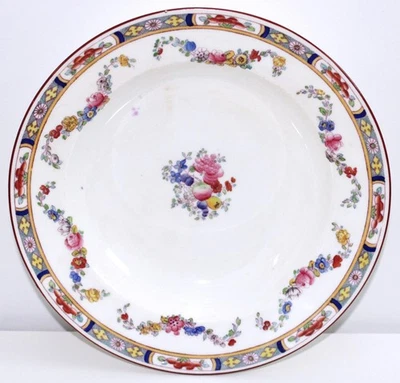 Minton Porcelain Bowl Blue Pink Flowers and Fruit Mid Century - Image 1 of 4