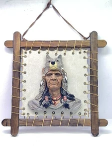 Native American Chief w/ Wolf Headpiece 3D Wall Art Hanging Art 14”x14” - Picture 1 of 9