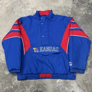 Vintage 90s Starter KU NCAA Kansas Jayhawks 1/2 Zip Pullover Jacke Herren L - Bild 1 von 8