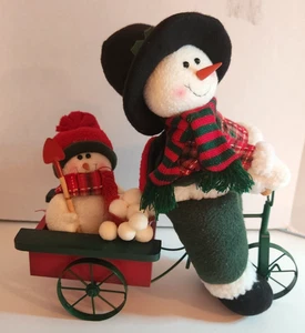 Snowmen Tricycle Cart Plush Decoration Christmas 14” ~ Great Condition - Picture 1 of 10