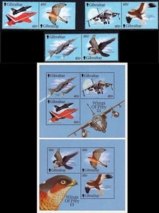 GIBRALTAR 2001 BIRDS/FIGHTER PLANES set + 2 S/S SC#889c MNH ** MILITARY AVIATION - Picture 1 of 1
