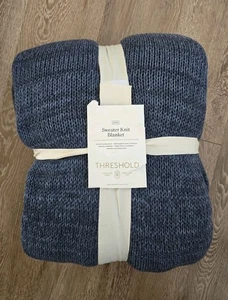 King Sweater Knit Bed Blanket Navy Threshold NEW - Picture 1 of 6