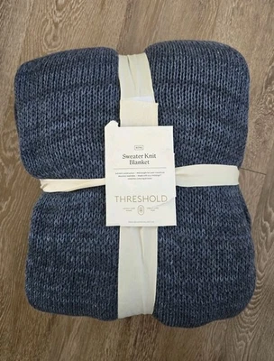 King Sweater Knit Bed Blanket Navy - Threshold - Image 1 of 4