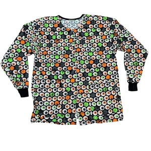 Halloween Creepy Eyeball Scrub Jacket Women's Plus Size XXL Tafford 100% Cotton - Picture 1 of 3