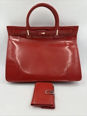 Maletín y billetera de cuero sintético rojo brillante para computadora portátil 15 x 12 x 4 pulgadas Foto 1 de 4